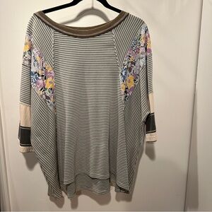 Easel Striped Floral Boutique top with Multicolor Accents - oversized fit